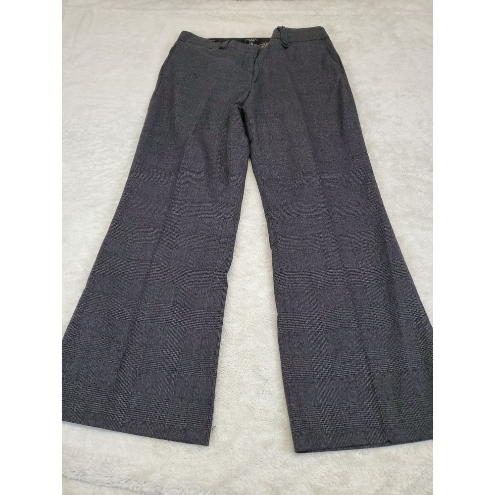 Talbots Petite Dark Gray Black Plaid Wide Leg Pants 12 Office Classic Academia